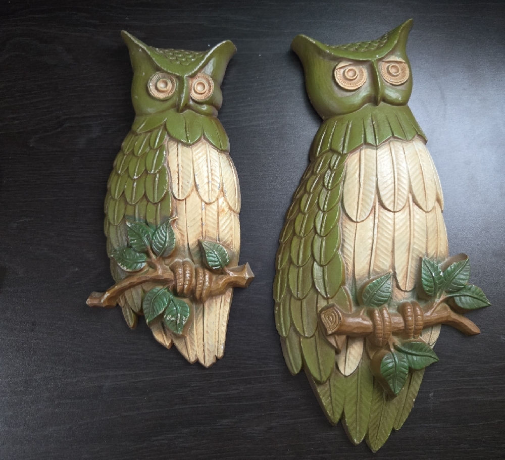 Mid Century Owl Sexton 1969 Metal Green Wall Art Decor Cast Metal Vintage